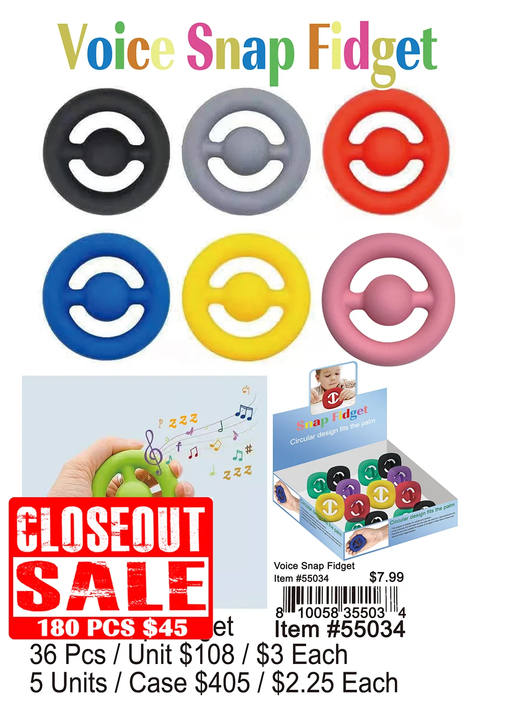 Voice Snap Fidget - Closeout 180 Pcs.